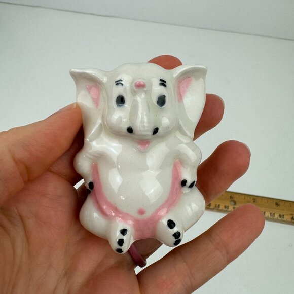 Vtg Sitting Ceramic Porcelain White Elephant Figurine Pink Accents 2.5 in tall - Picture 8 of 10